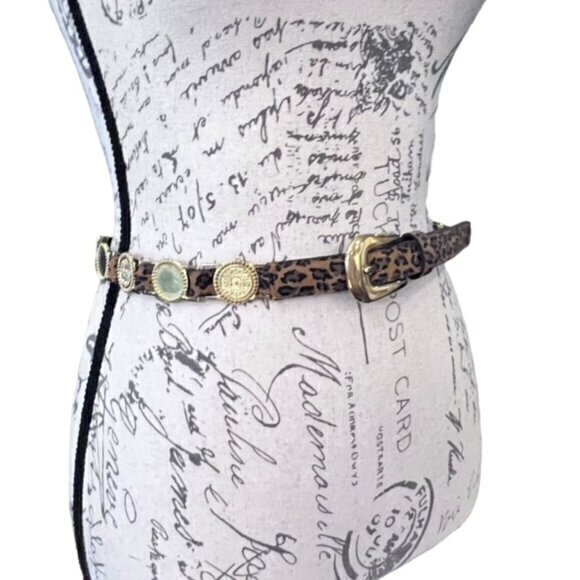 Leopard Animal Print Belt Medallion Coins Western Size Medium BOHO Preppy - Picture 9 of 12
